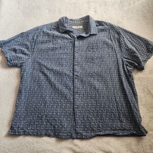Tommy Bahama Mens 2XB Shirt Blue Geometric Grid Silk Cotton Button Up Big & Tall